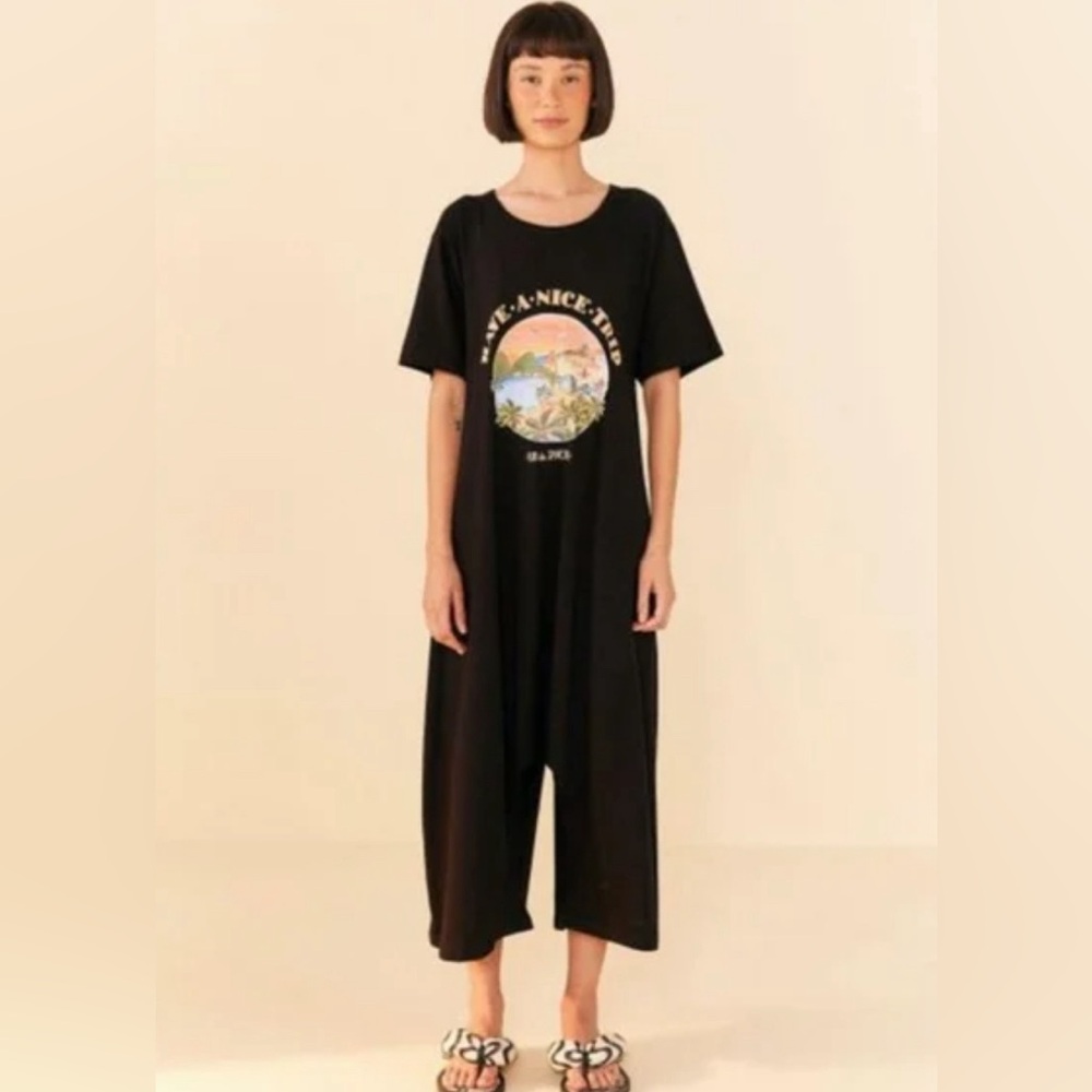 FarmRio black cotton jumpsuit